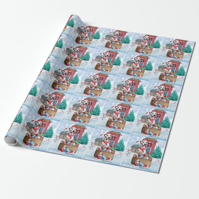 Dalmatiner Hund im Schnee Weihnachtshundehaus Geschenkpapier (Ungerollt)