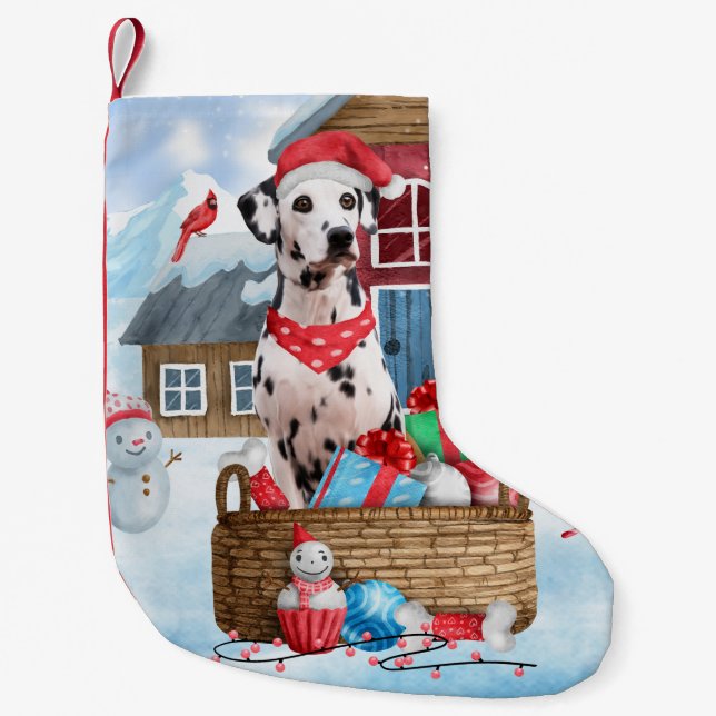 Dalmatiner Hund im Schnee Weihnachtshundehaus Kleiner Weihnachtsstrumpf (Vorderseite)