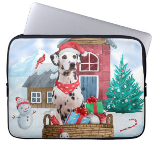 Dalmatiner Hund im Schnee Weihnachtshundehaus Laptopschutzhülle