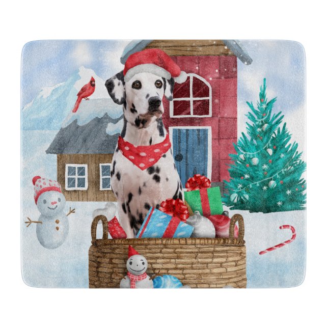 Dalmatiner Hund im Schnee Weihnachtshundehaus Schneidebrett (Vorderseite)