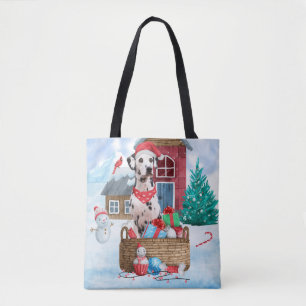 Dalmatiner Hund im Schnee Weihnachtshundehaus Tasche