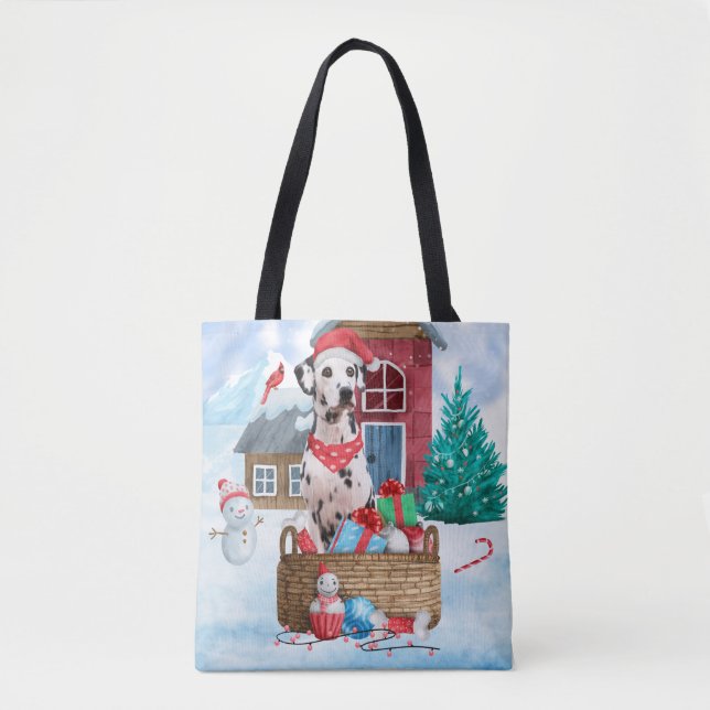 Dalmatiner Hund im Schnee Weihnachtshundehaus Tasche (Vorderseite)