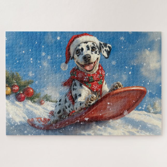 Dalmatiner Hund in Sledge Lass es Schnee Weihnacht (Horizontal)