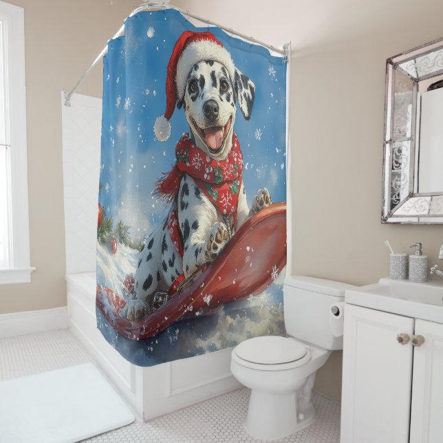 Dalmatiner Hund in Sledge Lass es Schnee Weihnacht Duschvorhang (Beispiel)
