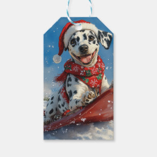 Dalmatiner Hund in Sledge Lass es Schnee Weihnacht Geschenkanhänger