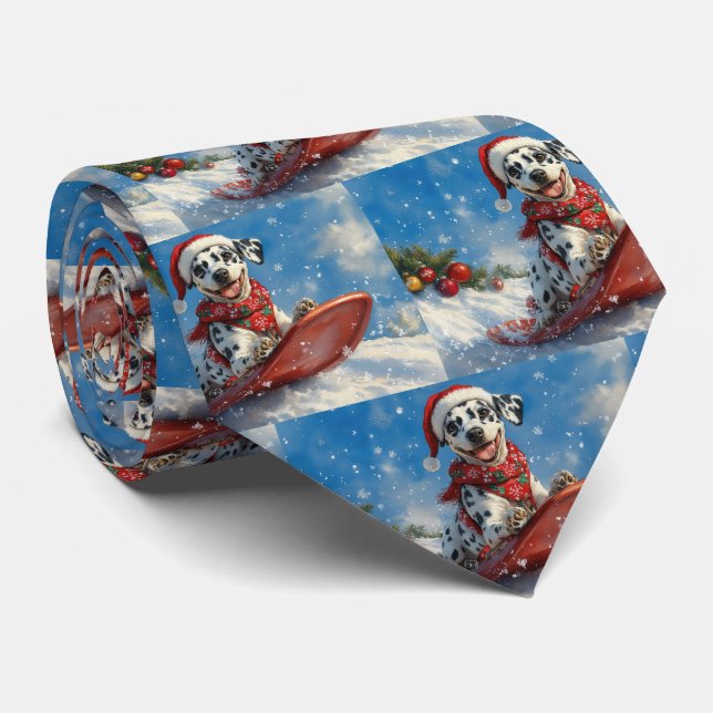 Dalmatiner Hund in Sledge Lass es Schnee Weihnacht Krawatte (Gerollt)