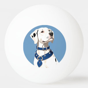 Dalmatiner Hund mit blauem Collar Tischtennisball