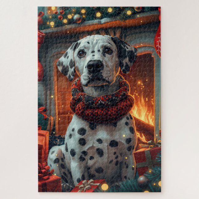 Dalmatiner Hund mit Weihnachtsgeschenken Feuerplat (Vertikal)