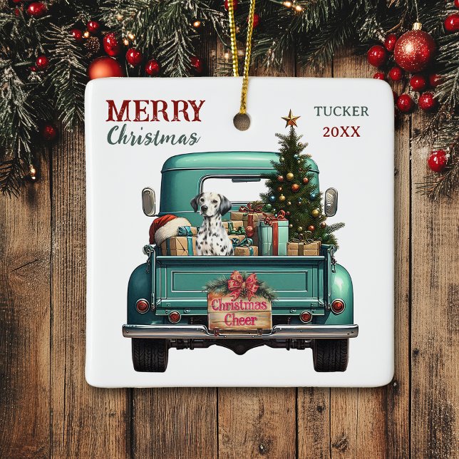 Dalmatiner Hund Retro LKW Weihnachten Keramikornament (Von Creator hochgeladen)