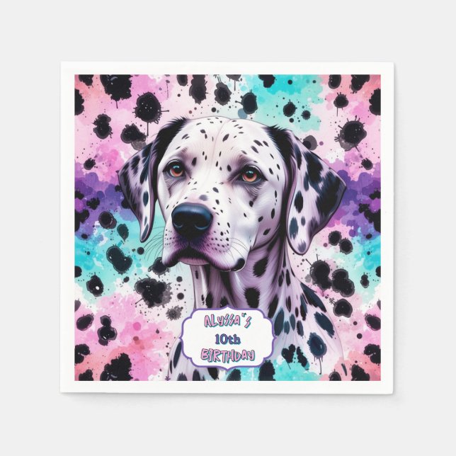 Dalmatiner Hund Rosa Lila Türkis Geburtstag Serviette (Vorderseite)