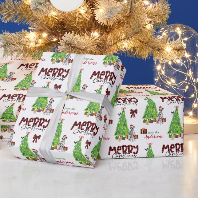 Dalmatiner Hund, Vogel und Weihnachtsbaum Geschenkpapier (Feiertage)
