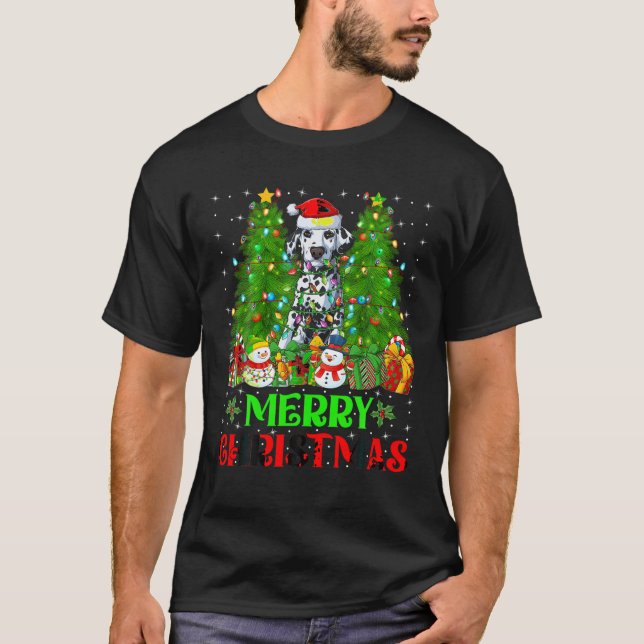 Dalmatiner Hund Weihnachtsbaum Lichter Weihnachtsf T-Shirt (Vorderseite)