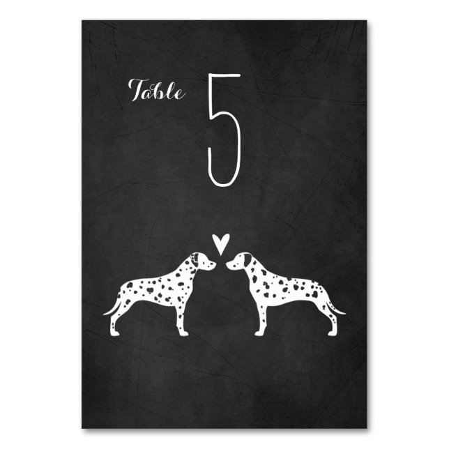 Dalmatiner Hunde Silhouetten Hochzeitsempfang Tischnummer (Vorderseite)