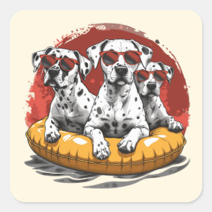 Dalmatiner Hunde Sommer Ananas Pool Float Quadratischer Aufkleber