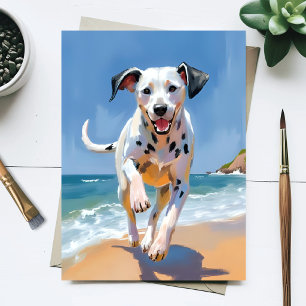 Dalmatiner-Hunde-Strand-Aquarell-Haustiermalerei Postkarte