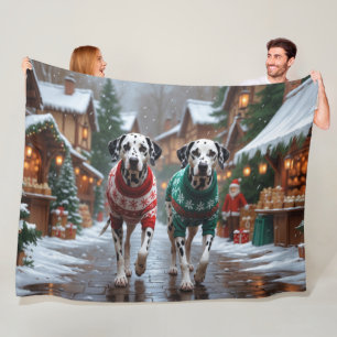 Dalmatiner Hunde Weihnachten Schnee Feiertag Fleecedecke