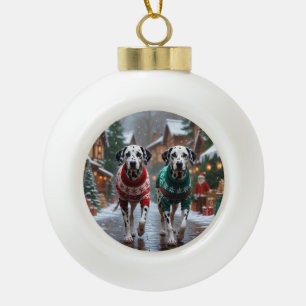 Dalmatiner Hunde Weihnachten Schnee Feiertag Keramik Kugel-Ornament