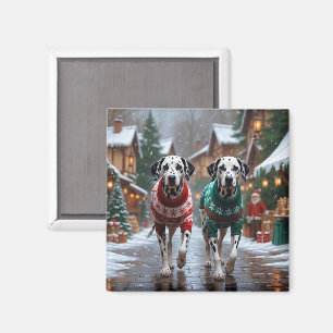 Dalmatiner Hunde Weihnachten Schnee Urlaub  Magnet