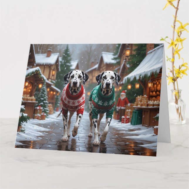 Dalmatiner Hunde Weihnachtsschneeferien Karte (Gelbe Blume)