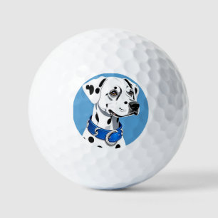 Dalmatiner-Hundeporträt mit blauem Halsband Golfball