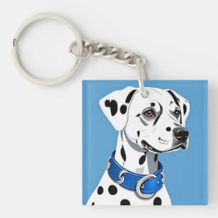 Dalmatiner-Hundeporträt mit blauem Halsband Schlüsselanhänger