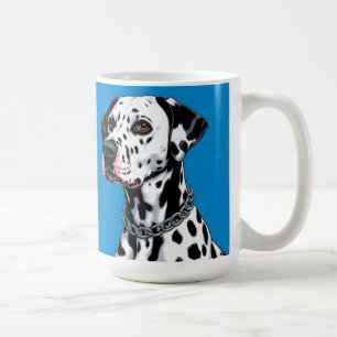 Dalmatiner-Hundeporträt vor blauem Hintergrund Kaffeetasse