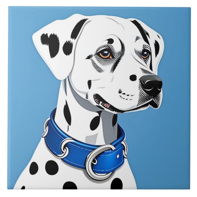 Dalmatiner-Hundportrait mit blauem Collar Fliese (Vorderseite)