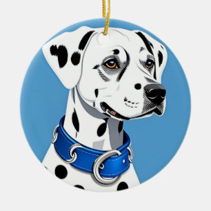 Dalmatiner-Hundportrait mit blauem Collar Keramik Ornament