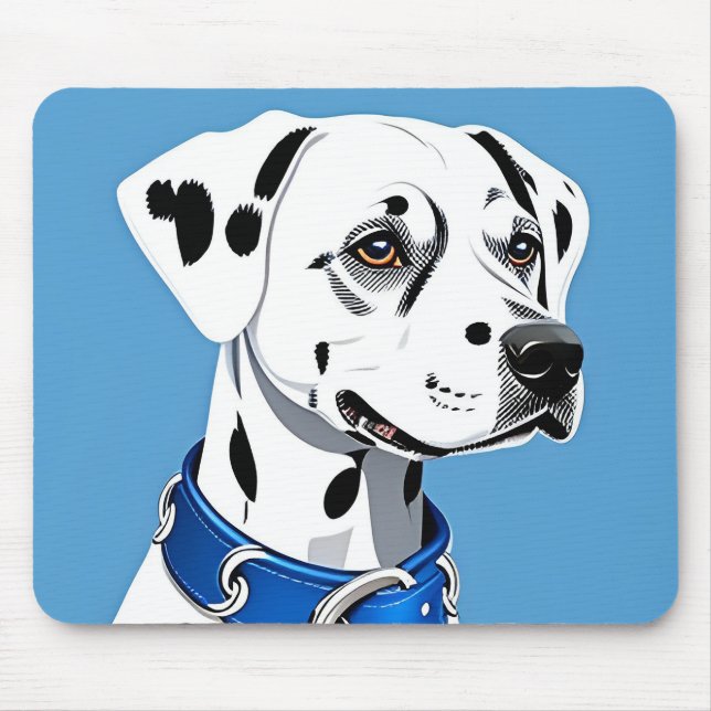 Dalmatiner-Hundportrait mit blauem Collar Mousepad (Vorne)