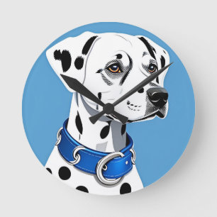 Dalmatiner-Hundportrait mit blauem Collar Runde Wanduhr