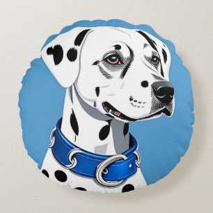 Dalmatiner-Hundportrait mit blauem Collar Rundes Kissen