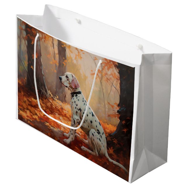 Dalmatiner im Herbst Leaves Fall Inspiriert Große Geschenktüte (Vorderseite Schrägansicht)
