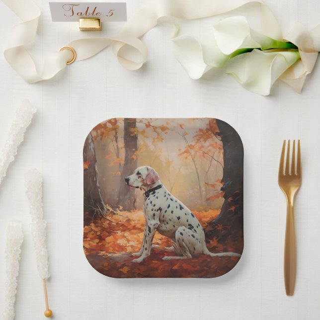 Dalmatiner im Herbst Leaves Fall Inspiriert Pappteller (Hochzeit)