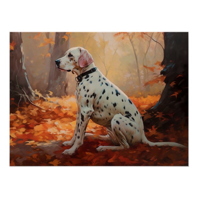 Dalmatiner im Herbst Leaves Fall Inspiriert Poster (Vorderseite)