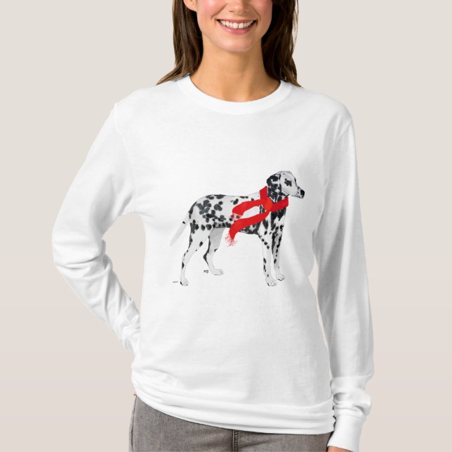 Dalmatiner in einem Roten Scara T-Shirt (Vorderseite)