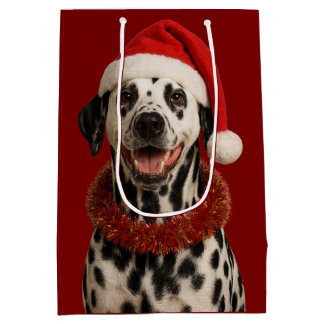 Dalmatiner in einer Weihnachtsmannmütze Weihnachts Mittlere Geschenktüte
