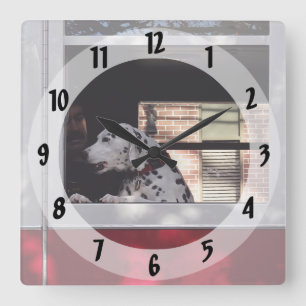 Dalmatiner in Feuerwehrwagen Quadratische Wanduhr