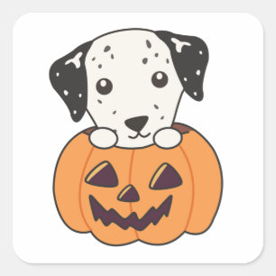 Dalmatiner in Pumpkin Sweet Hunde glückliche Hallo Quadratischer Aufkleber