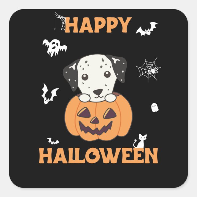 Dalmatiner in Pumpkin Sweet Hunde glückliche Hallo Quadratischer Aufkleber (Vorderseite)