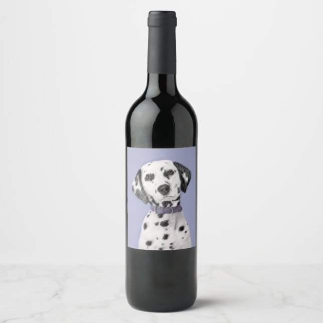 Dalmatiner Malerei - Niedliche Original Hunde Kuns Weinetikett (Vorderseite)
