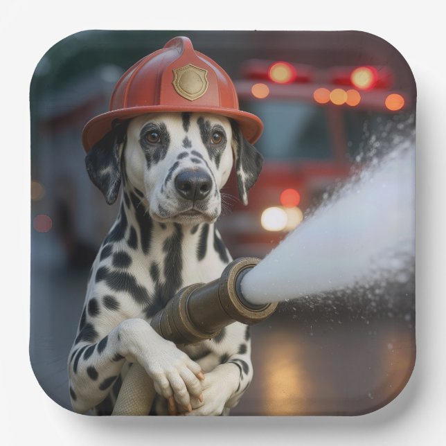 Dalmatiner mit Feuerwehrschlauch Pappteller (Vorderseite)