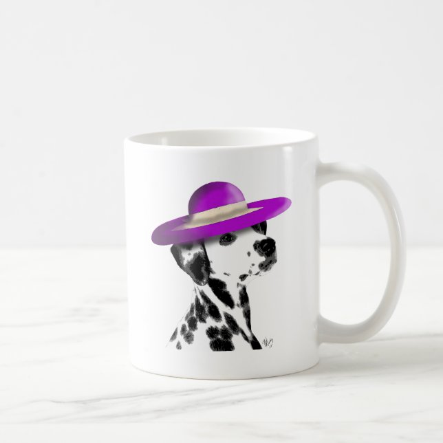 Dalmatiner mit Lila, breitgefächerten Hut Kaffeetasse (Rechts)