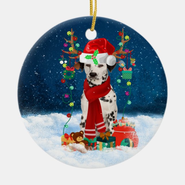 Dalmatiner mit Weihnachtsgeschenke Keramik Ornament (Vorne)