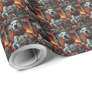 Dalmatiner mit Weihnachtsgeschenken am Kamin Geschenkpapier