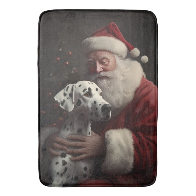 Dalmatiner mit Weihnachtsmann Weihnachten Badematte (Vorderseite Vertikal)