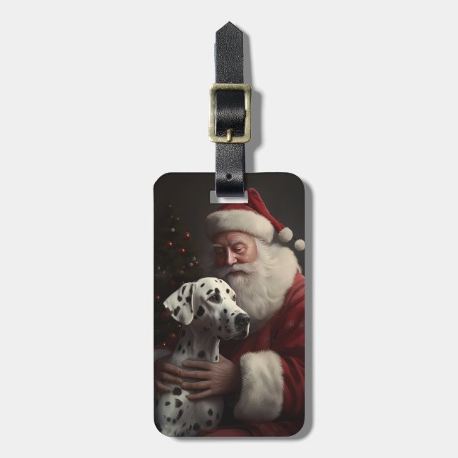 Dalmatiner mit Weihnachtsmann Weihnachten Gepäckanhänger (Vorderseite vertikal)
