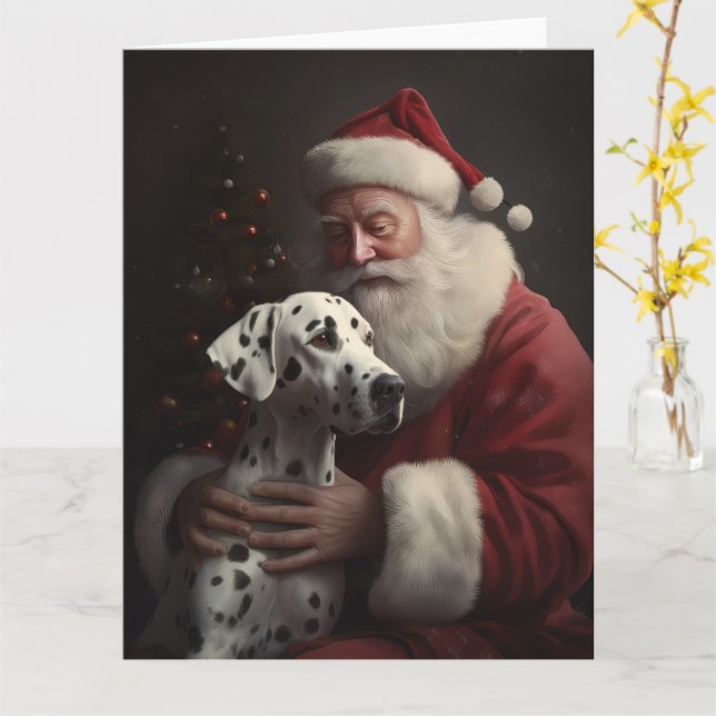 Dalmatiner mit Weihnachtsmann Weihnachten Karte (Gelbe Blume)