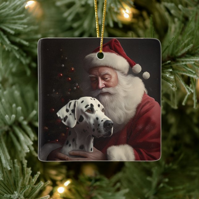 Dalmatiner mit Weihnachtsmann Weihnachten Keramikornament (Baum)