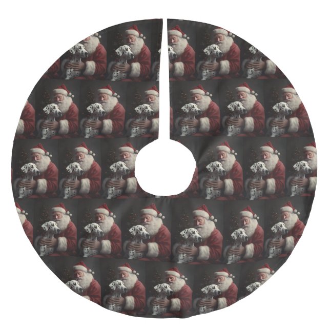 Dalmatiner mit Weihnachtsmann Weihnachten Polyester Weihnachtsbaumdecke (Vorderseite)