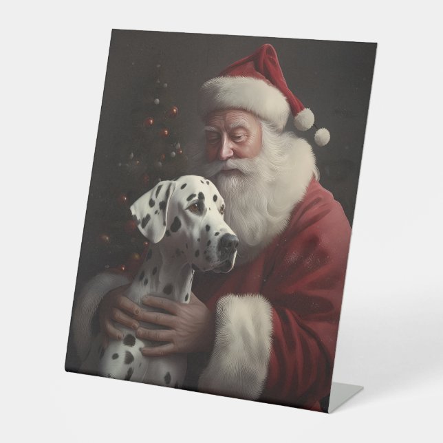 Dalmatiner mit Weihnachtsmann Weihnachten Sockelschild (Vorderseite)